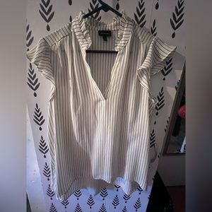 Black white stripe blouse short sleeve